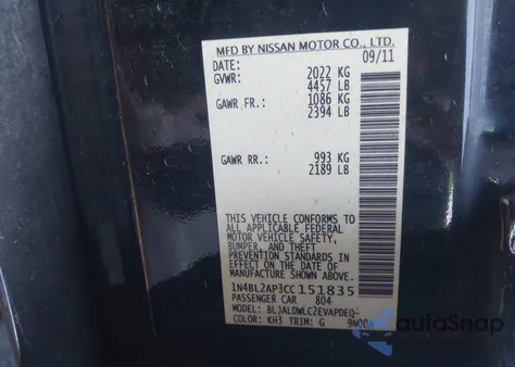 2012 Nissan Altima 3.5 Sr from USA, damaged, VIN 1N4BL2AP3CC151835